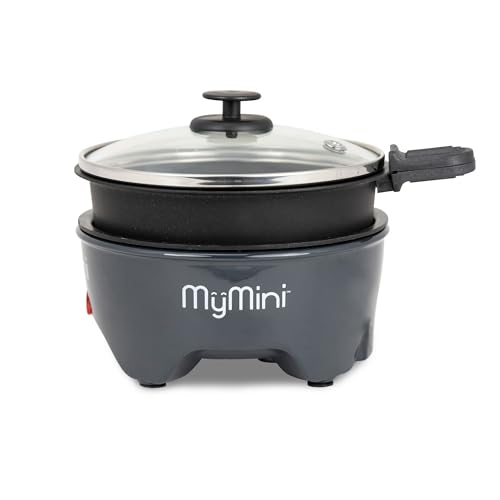 MyMini 5inch Noodle Cooker & Skillet Electric Hot~Pot, Compact Non~Stick Appliance for Ramen, Pasta, Stir Fry, Eggs, Pancakes, Dorms, RVS, Portable with Cool~Touch Handle & Preheat Indicator